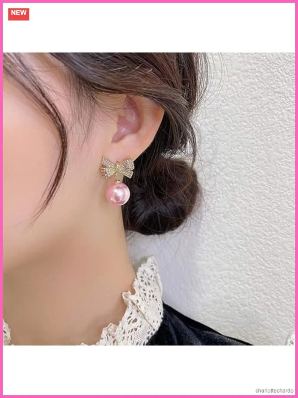 Pearl Bow Drop Earrings Gold Dangling French Wire Women Jewelry